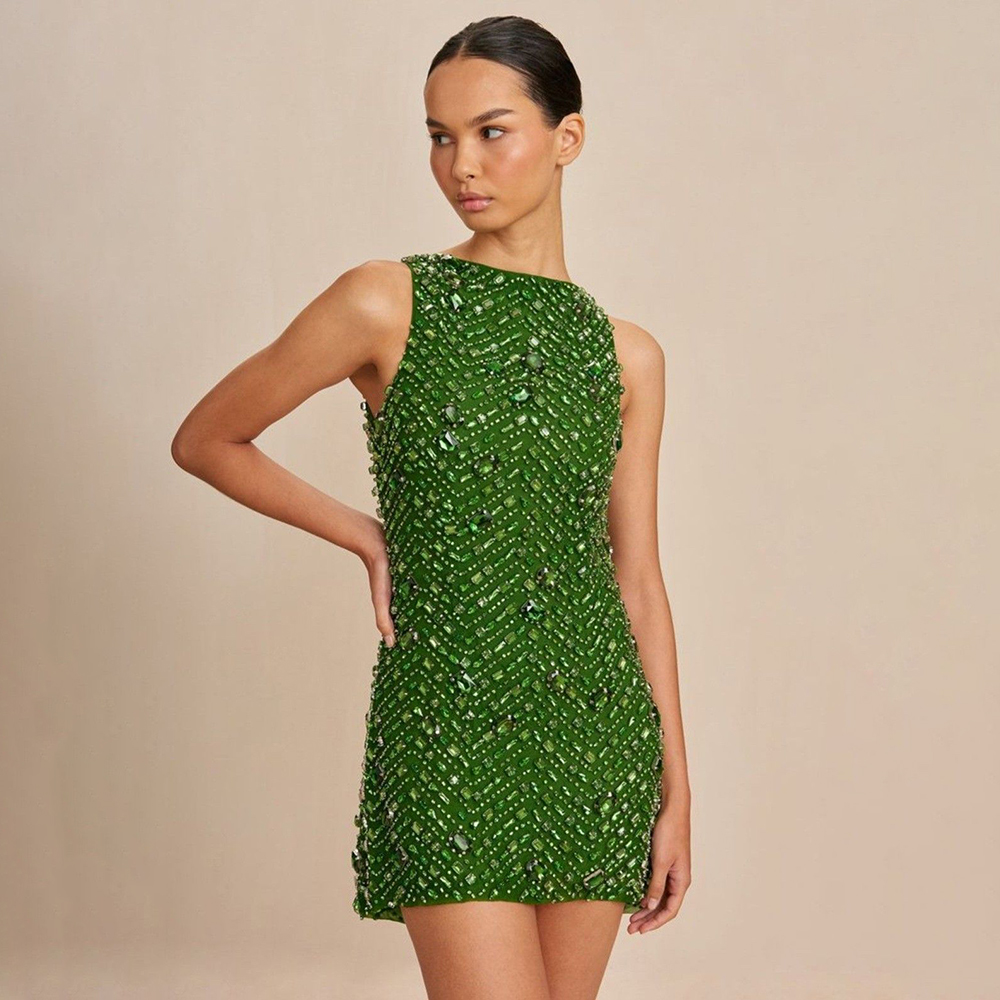 Women'S Formal Dinner Wear - Minivestido sin mangas con bordado de