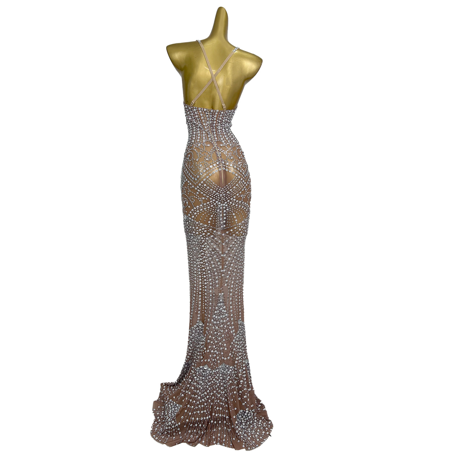 Women'S Formal Dinner Wear - Vestido largo sexi transparente con diamantes