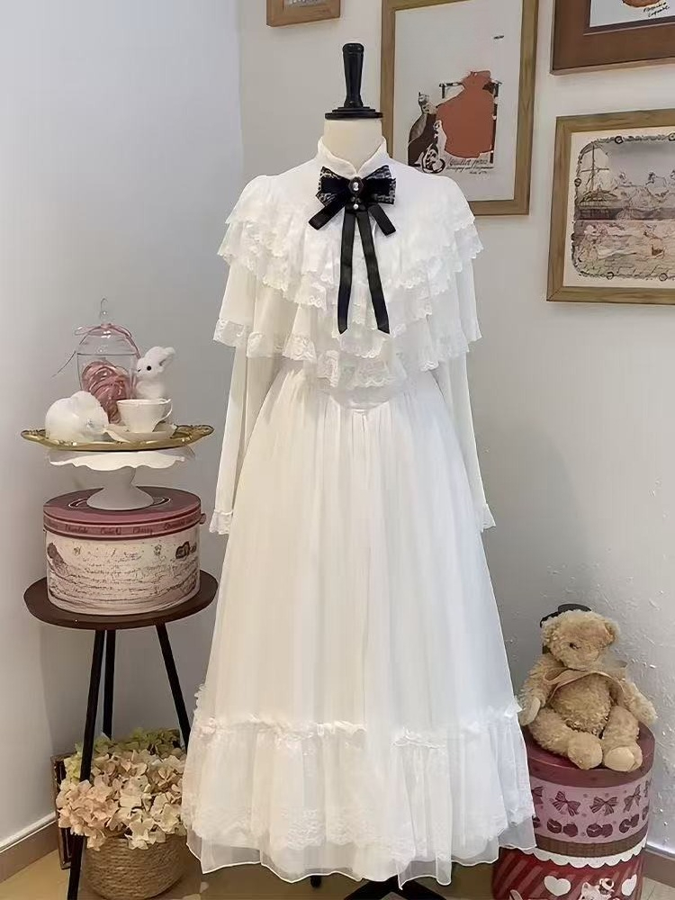 Women Formal Wear With Skirt - Vestido japonés de encaje con lazo