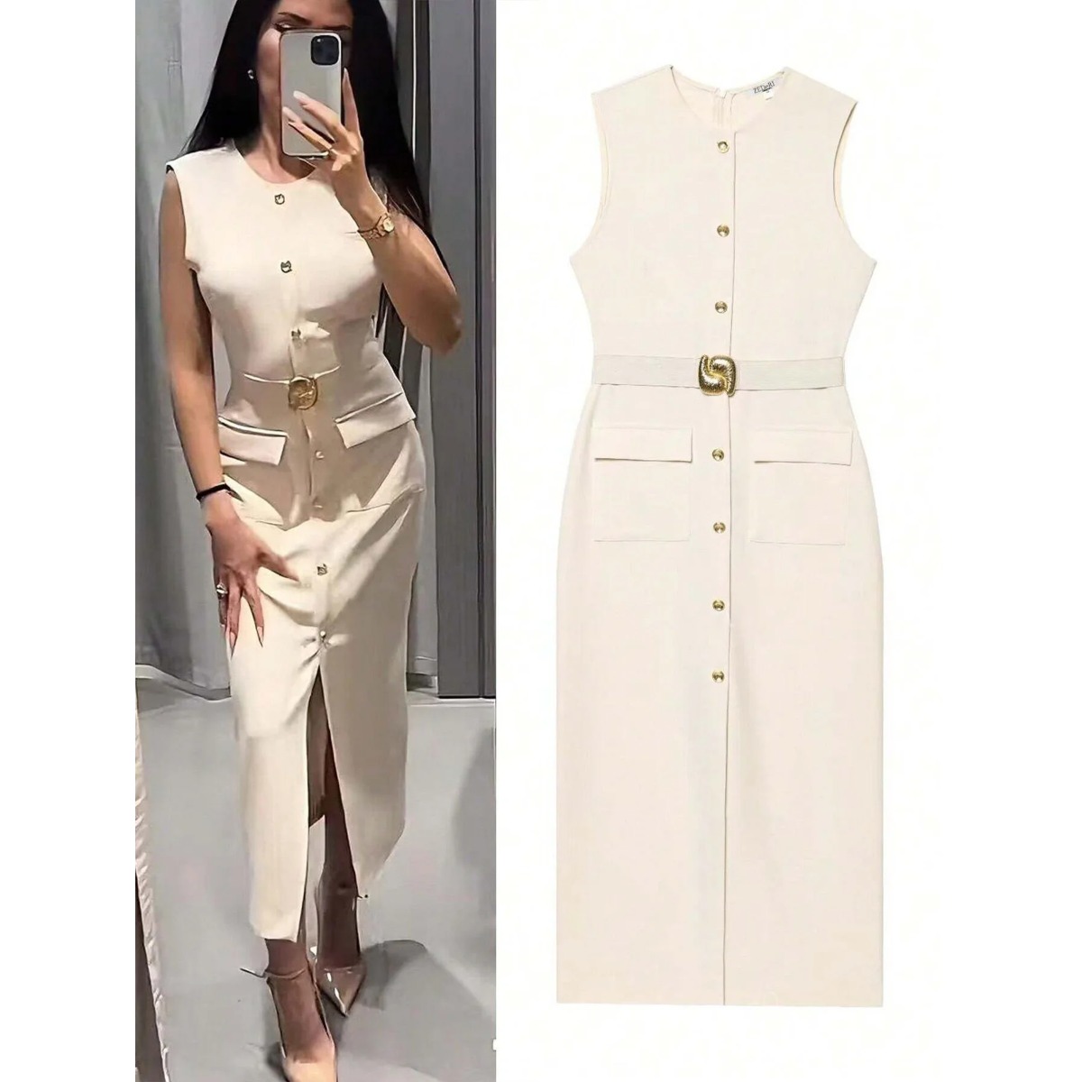 Women'S Formal Dinner Wear - Vestido sin mangas con cuello redondo