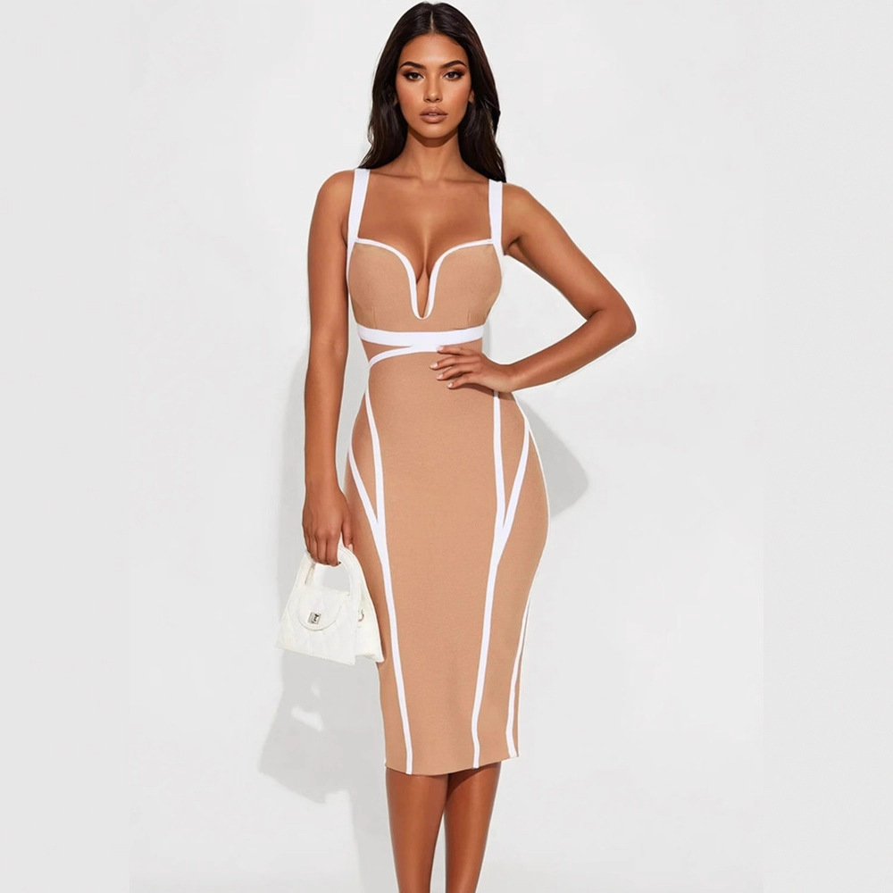 Women'S Formal Dinner Wear - Vestido de tirantes color albaricoque con