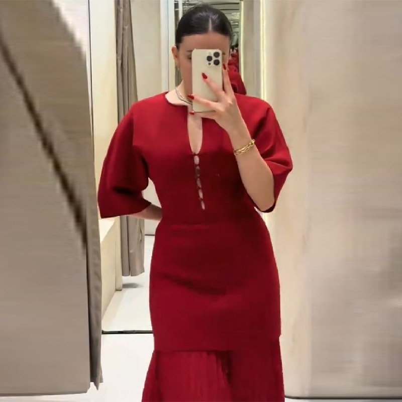Vestido Maxi Plisado Borgoña E - Women Formal Wear With Skirt reseña y precio